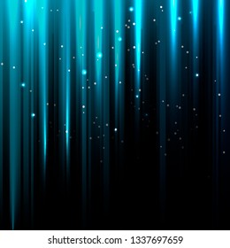 Blue abstract background. Running light with sparkles and glowing stars. Rays of light. Vector illustration