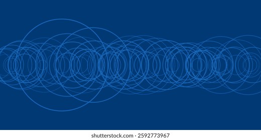 A blue abstract background showcases interconnected circles, forming a dynamic geometric pattern. The repeating shapes and uniform color create a visually appealing and versatile design.