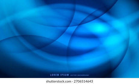 Blue abstract background with smooth curved waves, soft gradient layers, and glowing light effects. Ideal for technology, business, modern design, digital presentations. Vector illustration