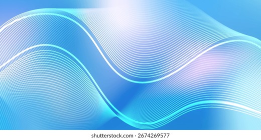 Fondo abstracto azul con líneas onduladas fluidas suaves, Gradientes suaves y efectos de luz brillante, perfecto para proyectos de diseño modernos, digitales y futuristas.