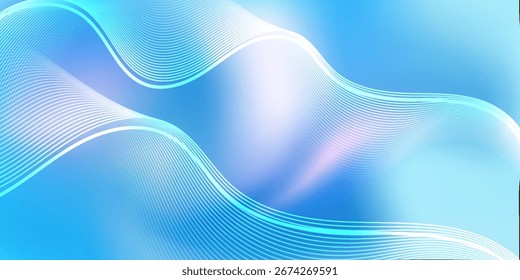 Blue abstract background with smooth flowing wave lines, soft gradients, and glowing light effects, perfect for modern, digital, and futuristic design projects.