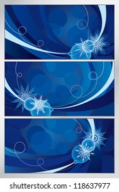 blue abstract background with snowflakes and frosty pattern
