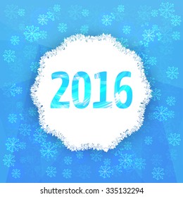 Blue abstract background with snowflakes and number 2016 Vector illustration.
