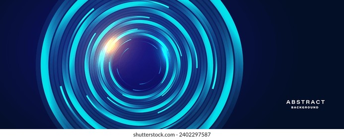 Blue abstract background with spiral circle lines, technology futuristic template. Vector illustration.