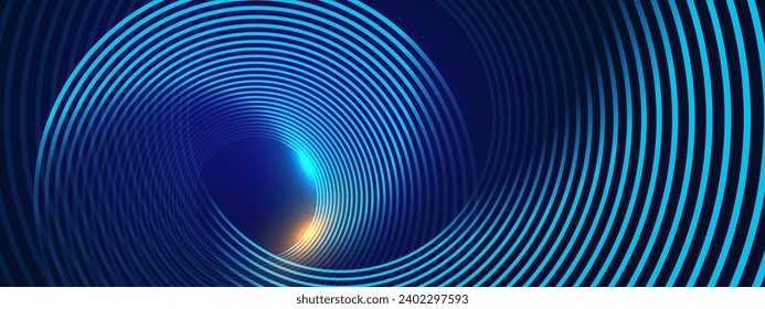 Blue abstract background with spiral circle lines, technology futuristic template. Vector illustration.