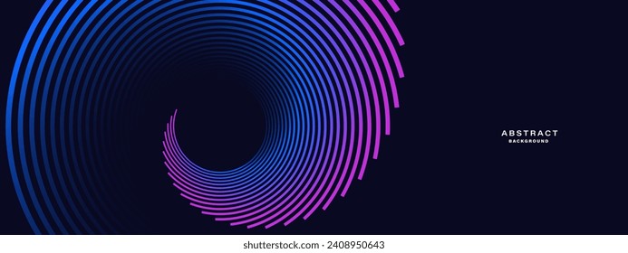 Blue abstract background with spiral circle lines, technology futuristic template. Vector illustration.