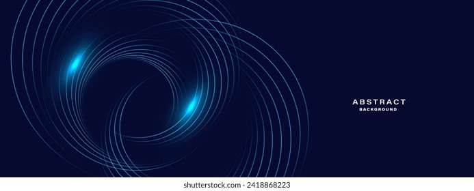 Blue abstract background with spiral circle lines, technology futuristic template. Vector illustration.
