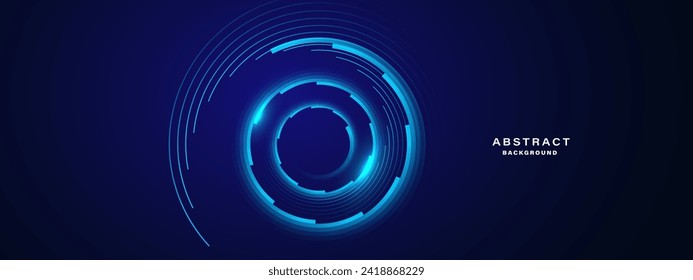 Fondo abstracto azul con líneas de círculo espiral, plantilla futurista de tecnología. Ilustración vectorial.