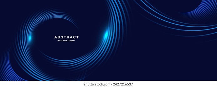 Blue abstract background with spiral circle lines, technology futuristic template. Vector illustration.