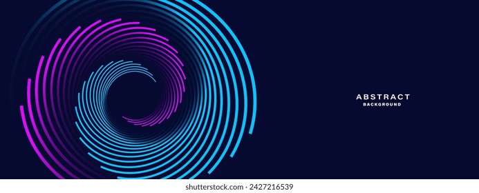 Blue abstract background with spiral circle lines, technology futuristic template. Vector illustration.