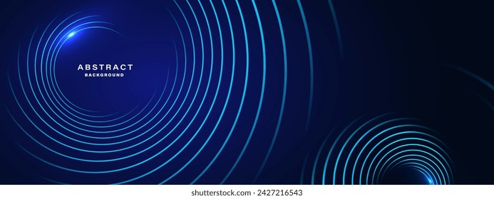 Blue abstract background with spiral circle lines, technology futuristic template. Vector illustration.