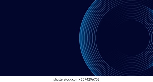 Blue abstract background with spiral circle lines, technology futuristic template. Vector illustration.