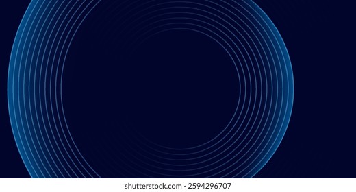 Blue abstract background with spiral circle lines, technology futuristic template. Vector illustration.