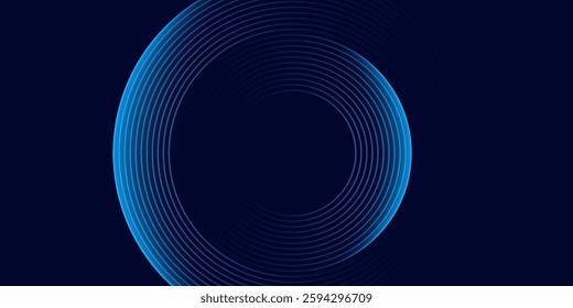 Blue abstract background with spiral circle lines, technology futuristic template. Vector illustration.