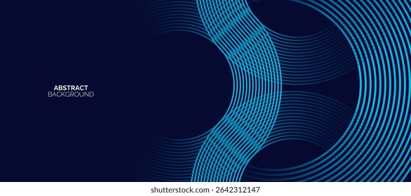 Blue abstract background with spiral circle lines. Modern shiny blue circle lines pattern. Futuristic technology concept. Suit for cover, poster, banner, brochure, header, website