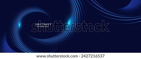 Blue abstract background with spiral circle lines, technology futuristic template. Vector illustration.