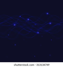 
Blue abstract background with stars and wavy smoke
