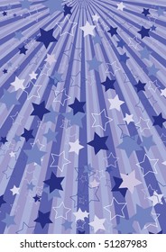 Blue abstract background with strips and stars, vector illustration