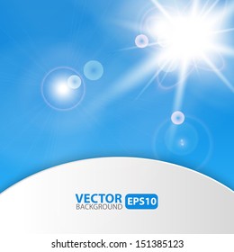 Blue abstract background with sunburst flare. Vector illustration. 