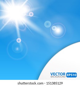 Blue abstract background with sunburst flare. Vector illustration. 
