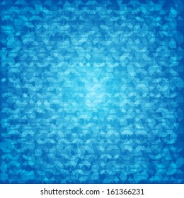 Blue abstract background, tamplate. Being shone, small crystals of ice. Light from depth. It is a lot of small transparent particles - triangles, trapezes, rectangles