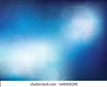 Blue abstract background technology with hexagonal shapes. Bright background and vibrant color.