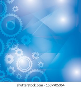 blue abstract background with transparent cogwheels and polygons - vector illustration