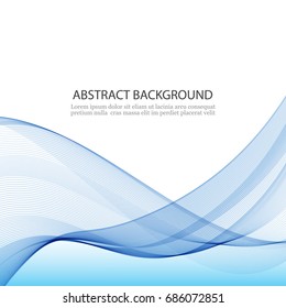 Blue abstract background with transparent waves.
