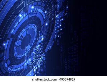 Blue abstract background with various technological elements. Vector