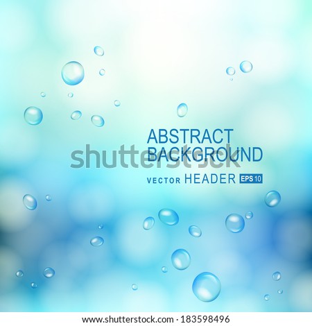Blue abstract background with water drops on glass.  Vector Illustration