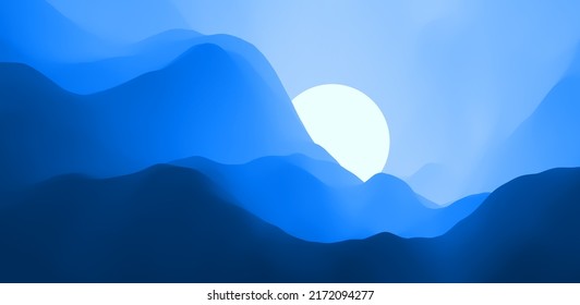 Blue abstract background. Water surface. Sky with clouds. Landscape with mountains. Vector illustration for design.
