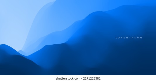 Blue abstract background. Water surface. Sky with clouds. Landscape with mountains. Vector illustration for design.