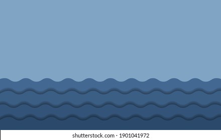 Blue Abstract Background Wave Paper Layers With Drop Shadows. Modern Empty Water Banner Space For Text. 3d Paper Cut Layers. Vector Illustration Sea Backdrop Template