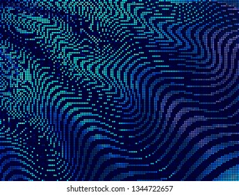Blue abstract background - waves, curls and folds consist of glowing dots. Vector illustration with light effects. Graphic design element for covers, web design, posters.