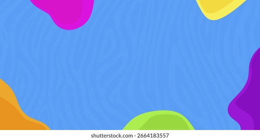 Fondo abstracto azul con líneas onduladas y burbujas de colores. Ilustración vectorial. Un montón de espacio libre para el texto.