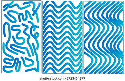Blue abstract background. Blue wavy lines. Blue wavy lines background bundle set.