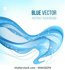 Blue abstract background with wavy lines, fabric folds. Template for business presentations with empty space for your text. Vector.