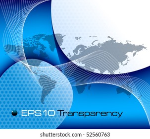 Blue abstract background with world map - vector illustration