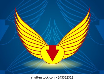 blue abstract background with yellow wing