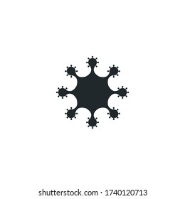Blue abstract bacteria or virus Logo Design. Covid19 coronavirus pandemia concept. Stock vector illustration isolated on white background.