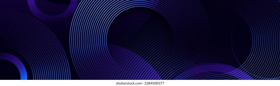 Blue abstract banner with circular geometric shapes background. Modern trendy futuristic hi-technology concept. Vector illustration