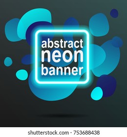Blue abstract banner with square shape with neon glow vector illustration
