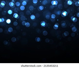 Blue abstract blurred backdrop with bokeh effect. Christmas and New Year holidays template.