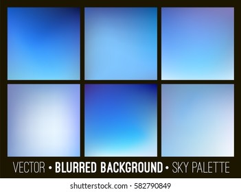 Blue abstract blurred background set. Sky and clouds concept. Smooth design elements collection