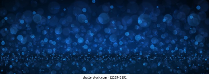 Blue abstract blurred banner with bokeh effect. Vector background.