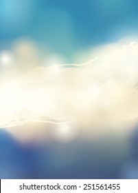 Blue abstract blurry background with beige glowing stripe