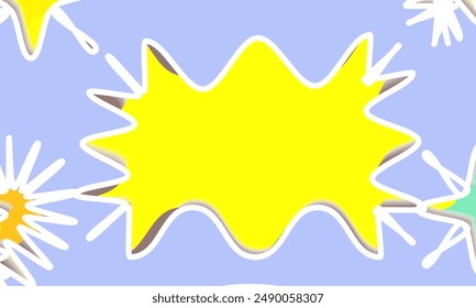 blue abstract border wave on yellow. funny background frames. children background. Speech bubble with copy space communication, talking, speaking concepts. Cartoon Illustration. retro pop art
