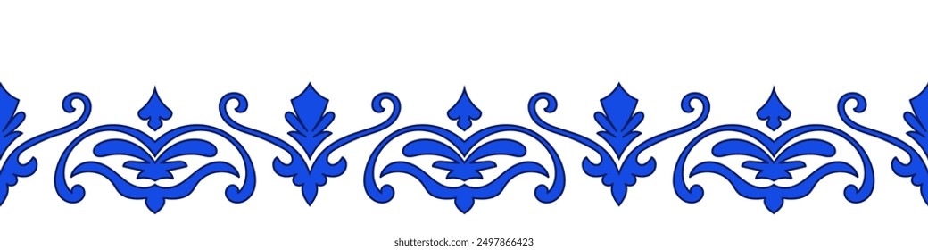 Blue abstract brush border of fabric and carpet pattern
