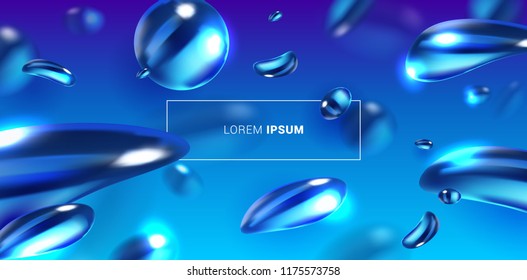 Blue Abstract Bubbles Liquid Fluid Background. Dynamic Creative Beautiful Template For Advertising Poster, Business Card, Placard, Cover, Brochure, Web Design Banner. Vector EPS10 