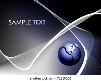 Blue abstract business background with globe and curved lines - vector, eps10